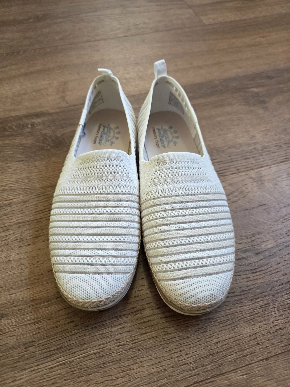 Skechers BOBS Memory Foam Slip On Espadrille Shoes Knit Cream Jute Size 7.5